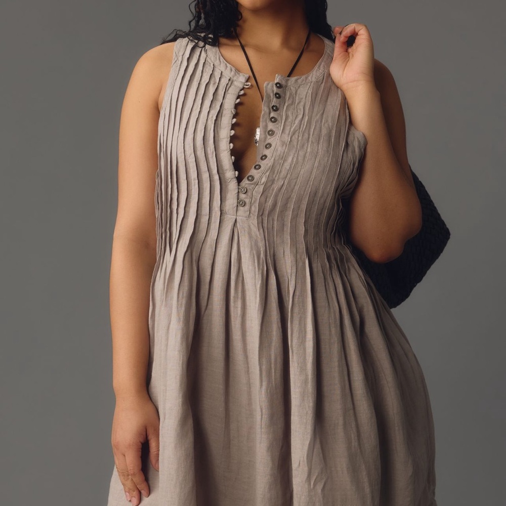 By Anthropologie Linen Sleeveless Pleated
Mini Dress